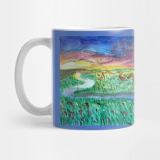 Stream in a Field at Sunset Mug